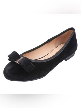 Feversole Women's Size 7.5 Cute Bow Trim Ballet Flats Black Velvet NWOT